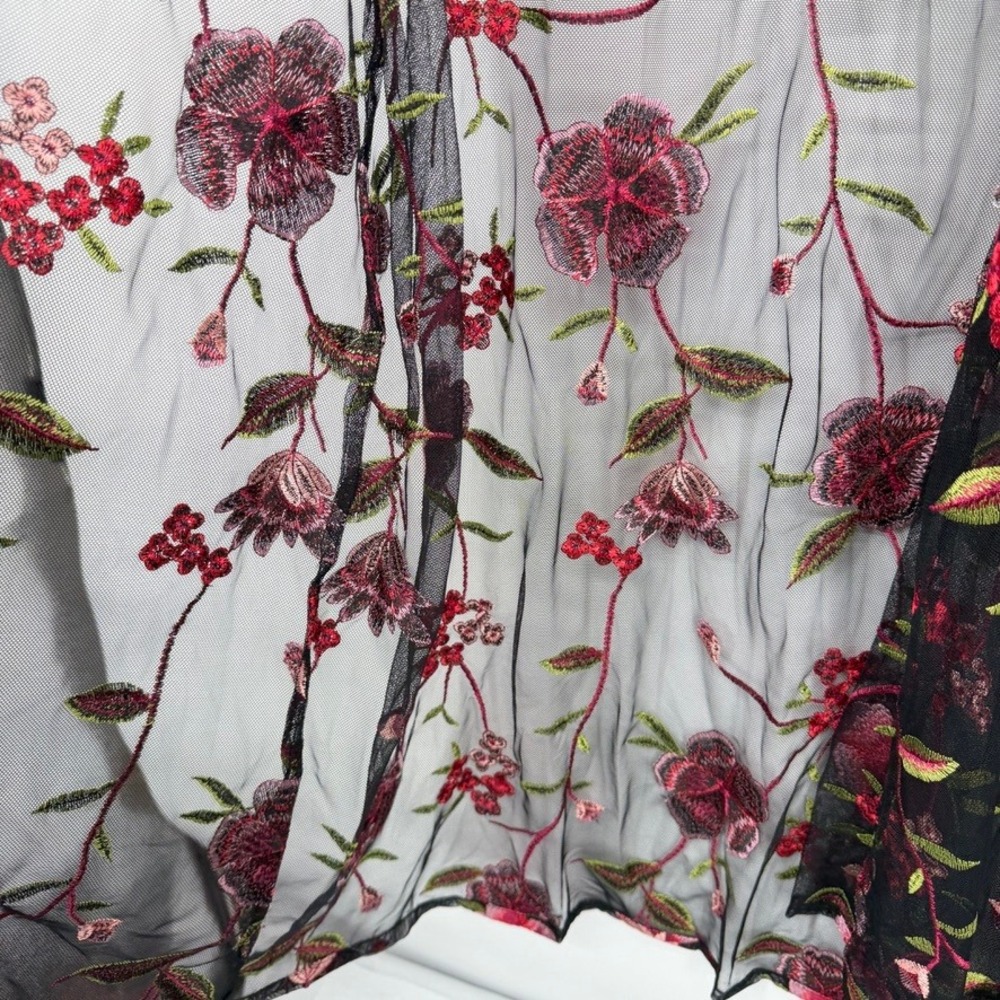 Susan Graver Sheer Floral Embroidered Mesh Sheer Longline Layering Whimsigoth 2X - Picture 7 of 9